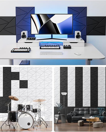 12 Pack Acoustic Panels with Self-Adhesive, 12"X 12"X 0.4"Sound Proof Foam Panels, Sound Panels High Density, Soundproof Wall Panels for Home Studio Office-Black