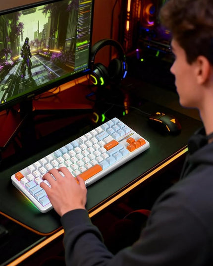 Aula F87 Pro Gaming Keyboard, Tri-Mode BT5.0/2.4GHz/USB-C Hot-Swappable RGB Wireless Mechanical Keyboard, Gasket Mount, 4000mAh, for Windows/Mac Gamer & Typists（LEOBOG Nimbus Switch V4）