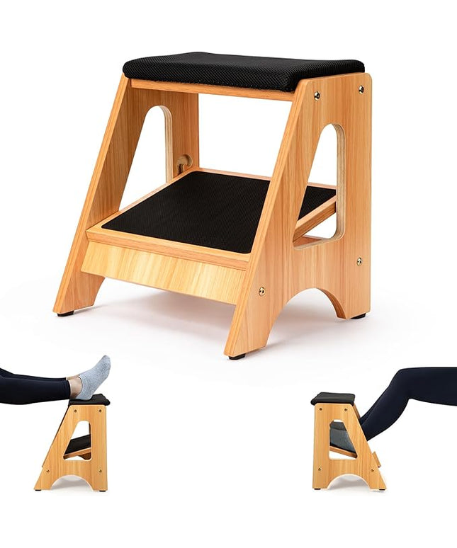 StrongTek Double Step Footrest, Adjustable Wooden Foot Stool with 3 Height Levels, Cushioned Top & Non-Slip Base, Ergonomic Under Desk Leg Rest for Office Home