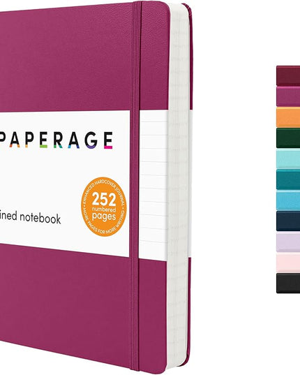 PAPERAGE Lined Journal Notebook, (Raspberry), 252 Pages, Medium 5.6 in x 8 in - 100 GSM Thick Paper – Hardcover Journaling Notebook for Work, School & Note Taking