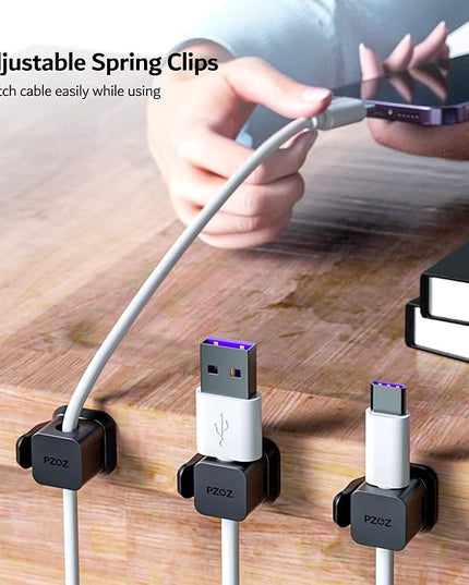 PZOZ 6 Pack Cord Organizer, Adhesive Charger Cable Clips, Wire Holder Keeper Organizer, Charging USB Cable Management for Home Office Desk Phone Car Wall Desktop Nightstand (Black)