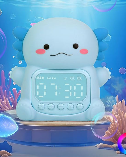 Axolotl Alarm Clock with Night Light for Kids, Rechargeable Silicone Lamp Time to Wake Clock Cute Animal Tabletop Lamp, Perfect Sleep Companion for Boys Girls, Blue