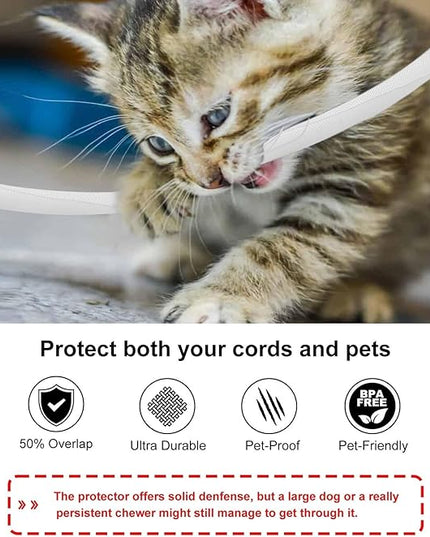 Secbolt Cord Protectors from Pets No Chew, 25ft - 3/8 inch Ultra Durable Cord Covers for Pets, Bite-Resistant Cable and Wire Protector for Cats, Dogs, Rabbits - White