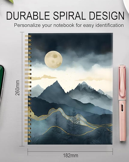 Spiral Journal Notebook for Women,A5 College Ruled Notebooks 6"x 8.4", 120 Pages Lined Journal with Premium Thick Paper,Perfect for School Office Home Gifts(abstract mountain cloud)