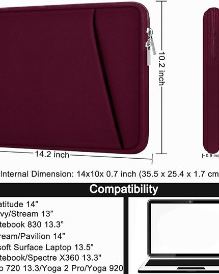 Laptop Sleeve Case 14 inch, Durable Carrying Bag Shockproof Protective Case Cover, Handbags Briefcase Laptop Bag Compatible with 14" MacBook Air/Pro HP Asus Lenovo Notebook Computer, Wine Red