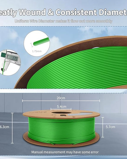 3D Printing Filament High-Speed PLA Filament 1.75mm 300mm/s 1kg Cardboard Spool Dimensional Accuracy +/- 0.03 mm Fit Most 3D FDM Printer-Green