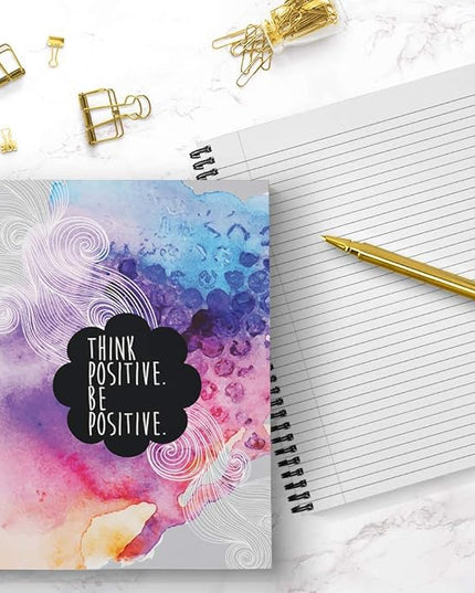 Softcover Think Positive 8.5" x 11" Motivational Spiral Notebook/Journal, 120 College Ruled Pages, Durable Gloss Laminated Cover, Black Wire-o Spiral. Made in the USA