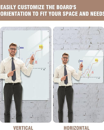 Mifuro Magnetic Glass Whiteboard，72"x48" Wall Mounted Frameless Dry Erase Board for Office, Home & School White