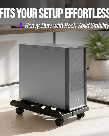 Adjustable Computer Tower Stand with Locking Wheels | Mobile CPU Holder for Floor or Under Desk | Fits PC Towers 8.7"–11.8" Wide | Rolling Computer Case Stand for Home Office & Gaming