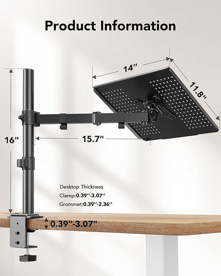 HUANUO Laptop Desk Mount - 17' to 32' Monitor Arm, Ventilated Tray, Fully Adjustable with Tilt, Swivel & Rotation, Holds up to 22 lbs
