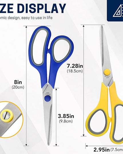 BURVAGY 8" Multipurpose Scissor Bulk 48 Pack, Comfort Grip Handles Ultra Sharp Blade Shears Stainless Steel Scissors for Office Home, All Purpose Scissors