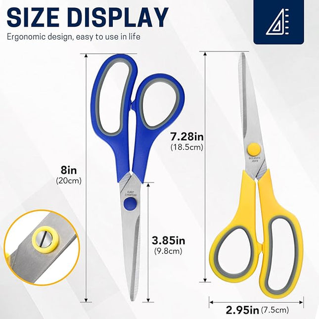BURVAGY 8" Multipurpose Scissor Bulk 48 Pack, Comfort Grip Handles Ultra Sharp Blade Shears Stainless Steel Scissors for Office Home, All Purpose Scissors