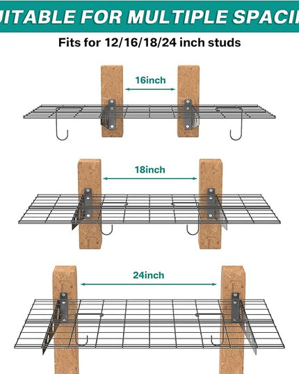 EVERHANGER Wall Mounted Garage Wall Shelves, 2 x 4 ft Metal Storage Shelves, Heavy Duty Wall Shelving with Hooks, Holds Up to 220 Lbs, Black