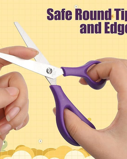 BURVAGY 12Pack 5.5" Safety Small School Kids Student Round Blunt Tip Craft Scissors Bulk, Stainless Steel Blades Comfort Grip Scissors for Kid Children Kindergarten Cutting Paper