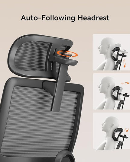 Newtral Office Chair Ergonomic with Footrest, Auto-Following Lumbar Support, High Back Desk Chair with 4D Armrest,136° Tilt Lock, Adjustable Seat Depth & Height (5D Headrest+Aluminum Base, Black)