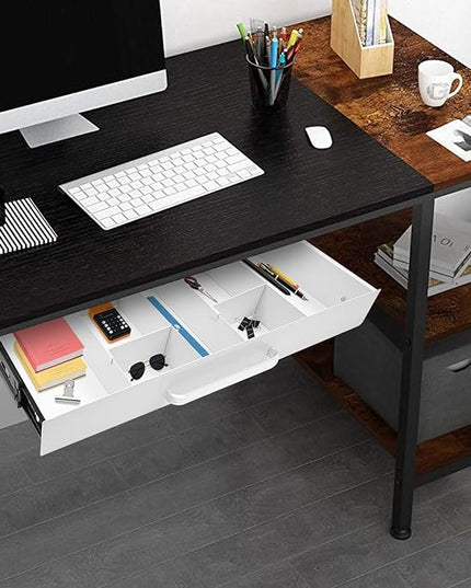 21.5" Under Desk Storage Drawer, White Sliding Pull-Out Drawer for Sit Stand Workstation