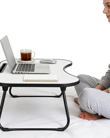 Laptop Bed Desk, Foldable Wooden Lap Desk with Cup Holder & Tablet Slot, Portable Lap Table & Bed Tray Table for Eating & Lap Desk Food Tray & Working on Couch, Sofa & Bed, 23.8 x 15.8 in.