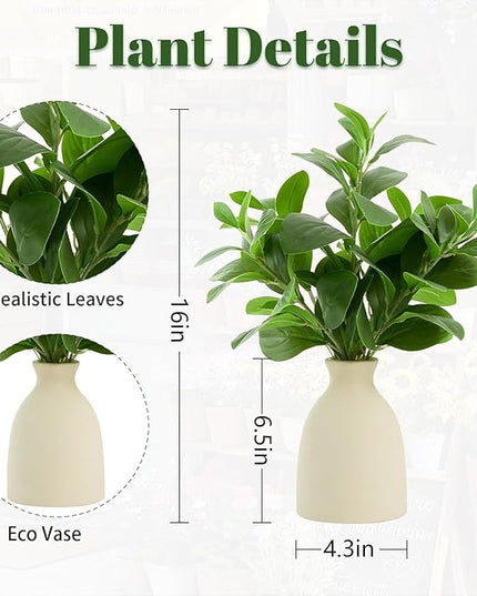 Amore Florals 16" Artificial Eucalyptus Stems Potted Plant Indoor Fake Plants - Realistic Greenery with Vase, Small Artificial Office Desk Plants in Pots for Home Decor Weddings Centerpieces