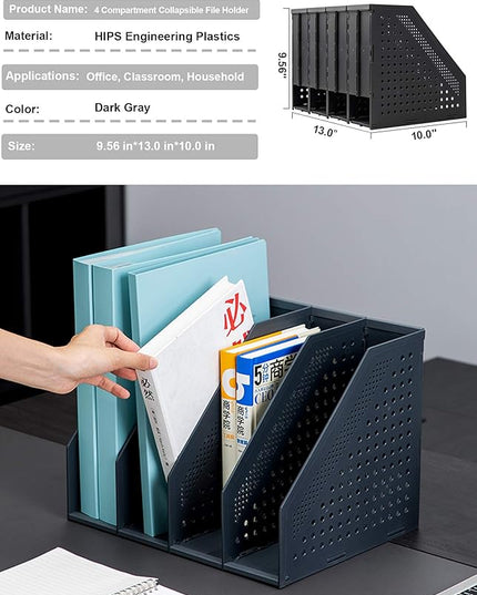 Leven Collapsible Magazine File Holder/Desk Organizer for Office Organization and Storage with 4 Vertical Compartments