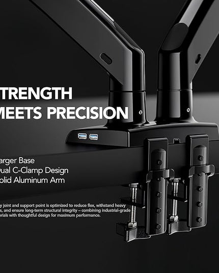 HUANUO NITROGLIDE™ Dual Monitor Stand for 13″–40″, Premium Dual Monitor Mount with USB, Height Adjustable Monitor Stand for 2 Monitors, VESA Mount with Clamp/Grommet Base, Holds 26.4lbs per Arm, HNDS7