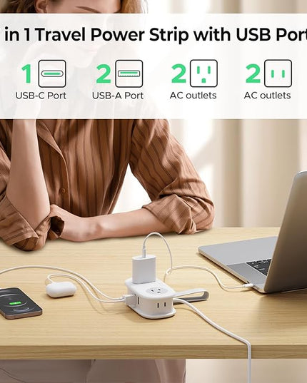 Travel Power Strip, ORICO 4 Outlets 3 USB Ports (1 USB C) with 4FT Wrapped Short Extension Cord, Compact Power Strip for Hotel Travel Essentials Cruise Approved-AP3