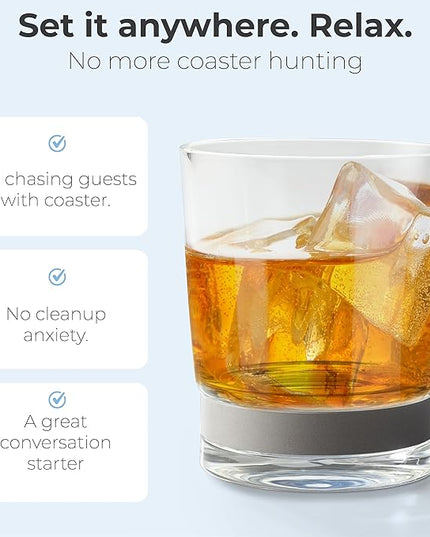 Coast Glassware The Short – Patented Lowball Tumbler with Built-In Stone Coaster Base – Absorbent, Surface-Protecting Whiskey & Cocktail Glasses – Premium Gift Pack (Set of 2) - 10 oz