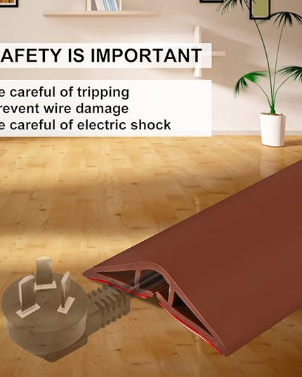 20Ft Floor Cord Cover Brown Silicone Cable Protector Easy to Install Wire Organizer and Hider for Home, Office, Garage (Brown-6m)