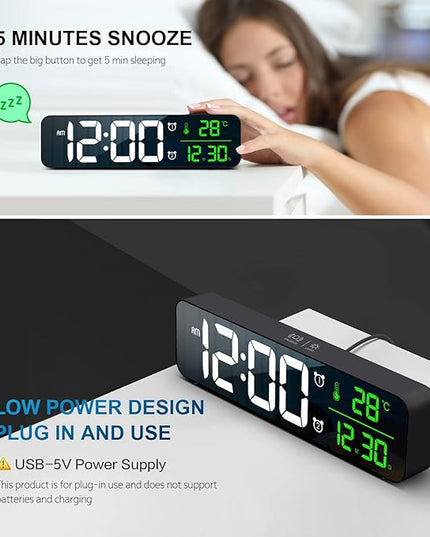 Hournor Digital Clock for Bedroom, Digital Wall Clock for Living Room Decor, Desk Table Clocks, Digital Clock Large Display, Bedroom Smart Alarm Clock for Office Green
