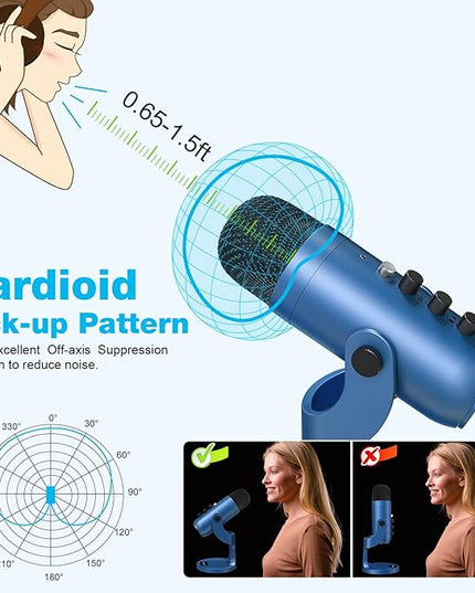 ZealSound Podcast Microphone for PC, Noise Cancellation USB Mic with Gain, Volume Adjustment & Mute Button, Monitoring & Echo, for YouTube, TikTok, Podcasting, Streaming, iPhone, iPad, Android(Blue)
