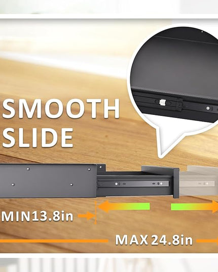 POPMOON Under Desk Drawer For Desk 13.8 * 8.8 * 3.5 in, Pull out Storage Organizer with Slide Extension Mounted Under Flat Wooden Table or Workbench, Carbon Steel Hidden Desk Drawer