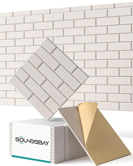 Soundsbay Soundproof Wall Panels, Acoustic Panels Self Adhesive, 18 Pack Sound Proof Foam Panels for Wall, Brick Acoustic Wall Panels for Wall, Office,Reccording Studio, Ceiling 12" X 12" X 0.4" Beige