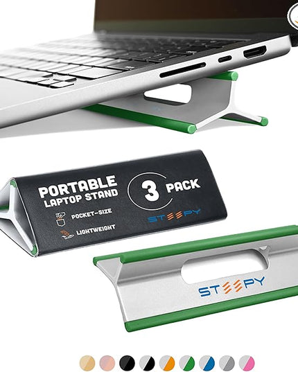 Steepy Portable Laptop Stand for Desk 3 Heights Computer Stand for Laptop Riser – Ergonomic Soporte para Laptop Base – Computer Holder & Elevated Lifter for Travel, Home Office, Projector Riser or DJ