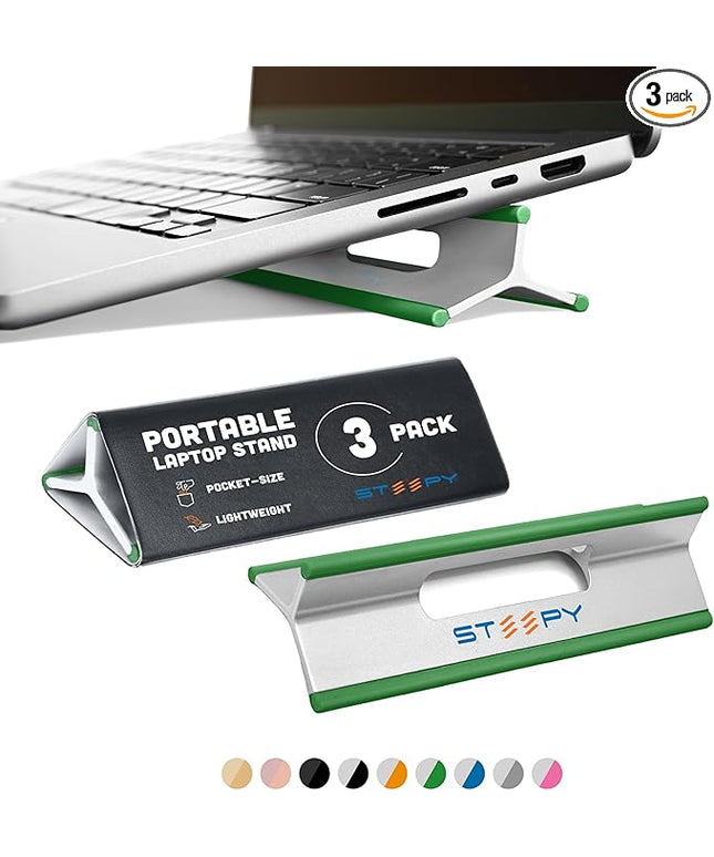 Steepy Portable Laptop Stand for Desk 3 Heights Computer Stand for Laptop Riser – Ergonomic Soporte para Laptop Base – Computer Holder & Elevated Lifter for Travel, Home Office, Projector Riser or DJ