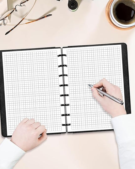 A5 TUL Discbound Grid Refill Paper, 8-Disc Discbound Graph Paper, 100Sheets / 200Pages Loose-Leaf Grid Paper, 100gsm White Paper, 5.8 x 8.3 in