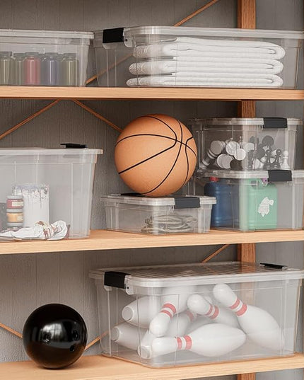 Superio Clear Storage Boxes with Lids, 49 Quart Plastic Container Bins for Organizing, Stackable Crates, BPA Free, Non Toxic, Odor Free, Organizers for Home, Office and Dorm, 8 Pack