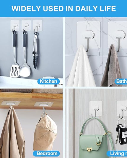 Large Adhesive Hooks for Hanging Heavy Duty Wall Hooks Self Adhesive Towel Coat Hooks Waterproof Transparent Hook for Bathroom Shower Kitchen Keys Door Outdoor Home Improvement Utility Hook 8 Pack