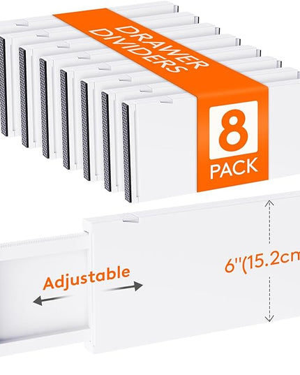 Lifewit 8 Pack Drawer Dividers Plastic 6" High, 13.5-22" Adjustable Drawer Organizers for Clothes, Expandable Dresser Separators in Bedroom/Bathroom/Kitchen/Fridge/Office Organization and Storage