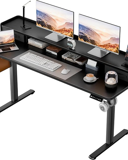 Homall Electric Standing Desk with 2 Drawers, Adjustable Height Computer Desk with Monitor Shelf Sit Stand Table with Splice Board Quick Install for Home Office (Black, 55 Inch)