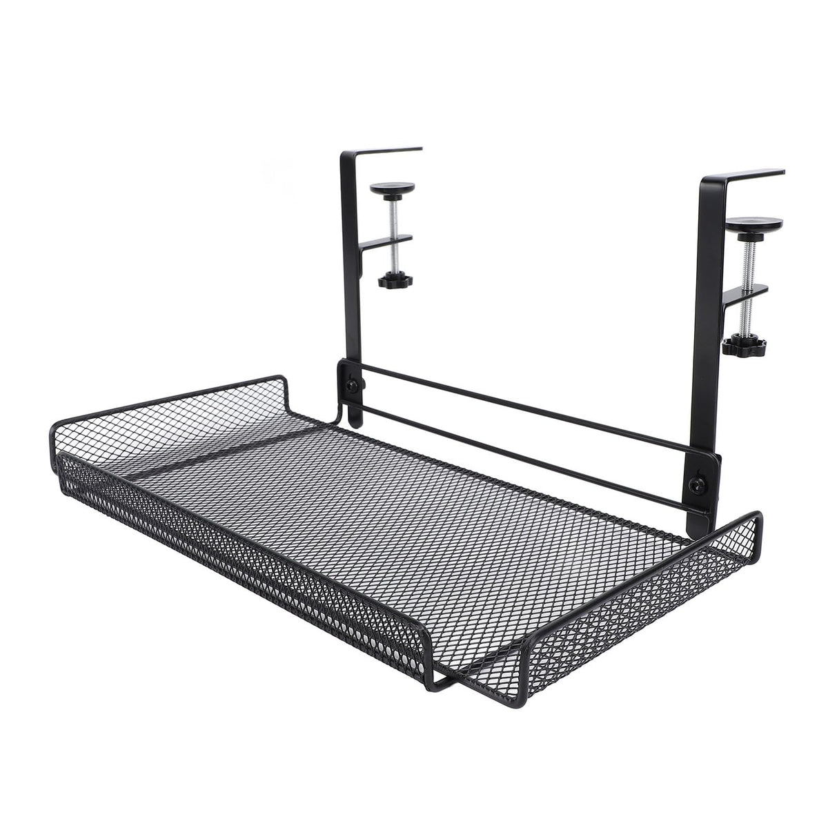 Under Desk Wire Organizer, Cable Management Tray Metal, Large Storage Tray Clamp Mount for Office Home, No Drill Cable Raceway (Black)