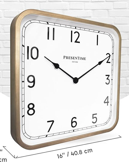 Presentime & Co. 16" Anton Vintage Square Clock, Silent No Ticking, Wall Art and Timepiece for Home Decoration/Wall Décor, Antique Hamilton Gold Color