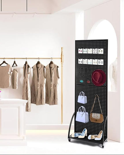 2'x 6' Metal Pegboard Display Stand with a Plate, Peg Board Panels, Standing Pegboard Display, Craft Fair Display Rack, Art Display Stand, Extra 10 pieces Hooks-Black