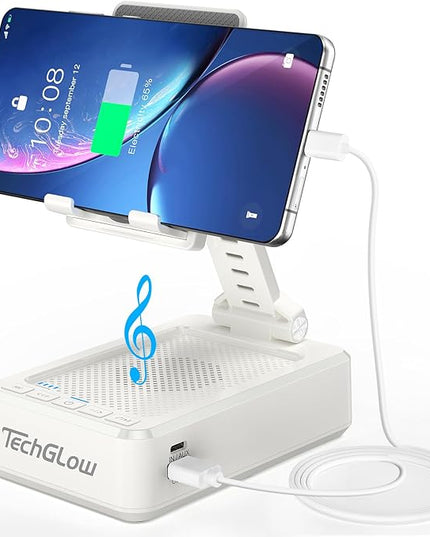 TechGlow Foldable Cellphone Stand with Bluetooth Speaker and Charging Function Birthday Gifts for Men Women Mother Father Brother Sister Teens Cool Tech Gadgets-White