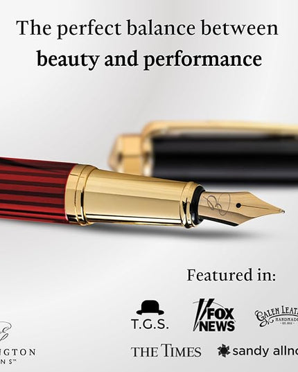 Ellington Pens Luxury Fountain Pen Set - Smooth Fine Nib - Includes 3 Ink Cartridges, Refillable Ink Converter, Gift Box-Fountain Pens For Writing, Calligraphy, Journaling, Sketching (Crimson Blend)