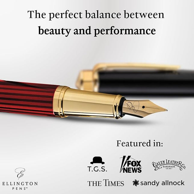 Ellington Pens Luxury Fountain Pen Set - Smooth Fine Nib - Includes 3 Ink Cartridges, Refillable Ink Converter, Gift Box-Fountain Pens For Writing, Calligraphy, Journaling, Sketching (Crimson Blend)