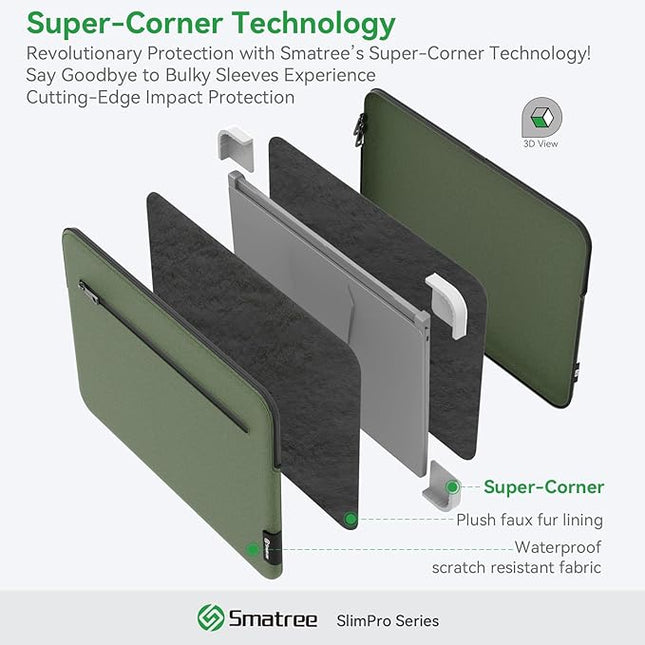 Smatree SlimPro Laptop Sleeve Case for 16 inch HP ProBook 465 G11/460 Touch screen G11 Notebook PC, for 16 inch ProBook 4 G1a/G1i,Case with Accessory Pocket, Patented Super-Corner Design,Green (S619G)