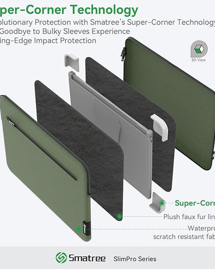 Smatree SlimPro Laptop Sleeve Case for 16 inch DELL Latitude 7650/7640, DELL Laptop Case with Swift-Access Accessory Pocket, Patented Super-Corner Design, Green (S619G)