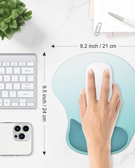 ITNRSIIET Ergonomic Mouse Pad, Cushioned Gel Wrist Rest, Non-Slip Base, Smooth Surface, Compatible with All Mice for Office & Gaming, Desk Accessory, 9.5 x 8.2 inch, Light Green Gradient