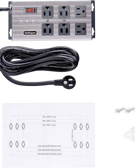 StarTech.com Flat Plug 6-Outlet Heavy Duty Industrial Power Strip 125V/15A with Surge Protector, EMI/RFI Isolation, Mountable PDU, 8ft/2.4m Extension Power Cord, NEMA 5-15P/R, TAA