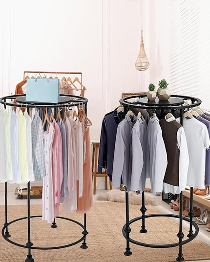 Round Garment Display Retail Rack, Floor-Standing Round Clothes Hanging Rack, Clothing Racks with Topper, Multi-Purpose Clothing Organizer for Boutique Retail Store Laundry Home