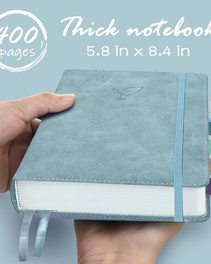Lined Journal Notebook, 400 Pages Thick Journal for Writing, A5 Hardcover Leather Notebook with 100Gsm College Ruled Paper for Women Men Work Note taking, 5.8" x 8.4", Smoky Blue